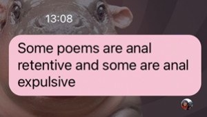 "Some poems are anal retentive and some are anal expulsive"