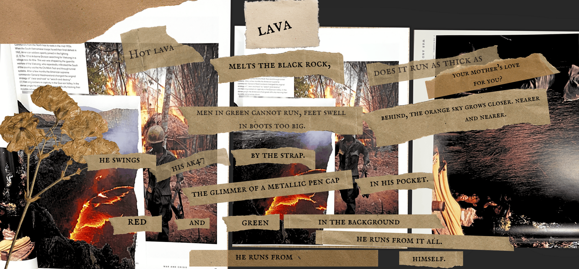 Collage poem, titled 'lava poem', that reads: